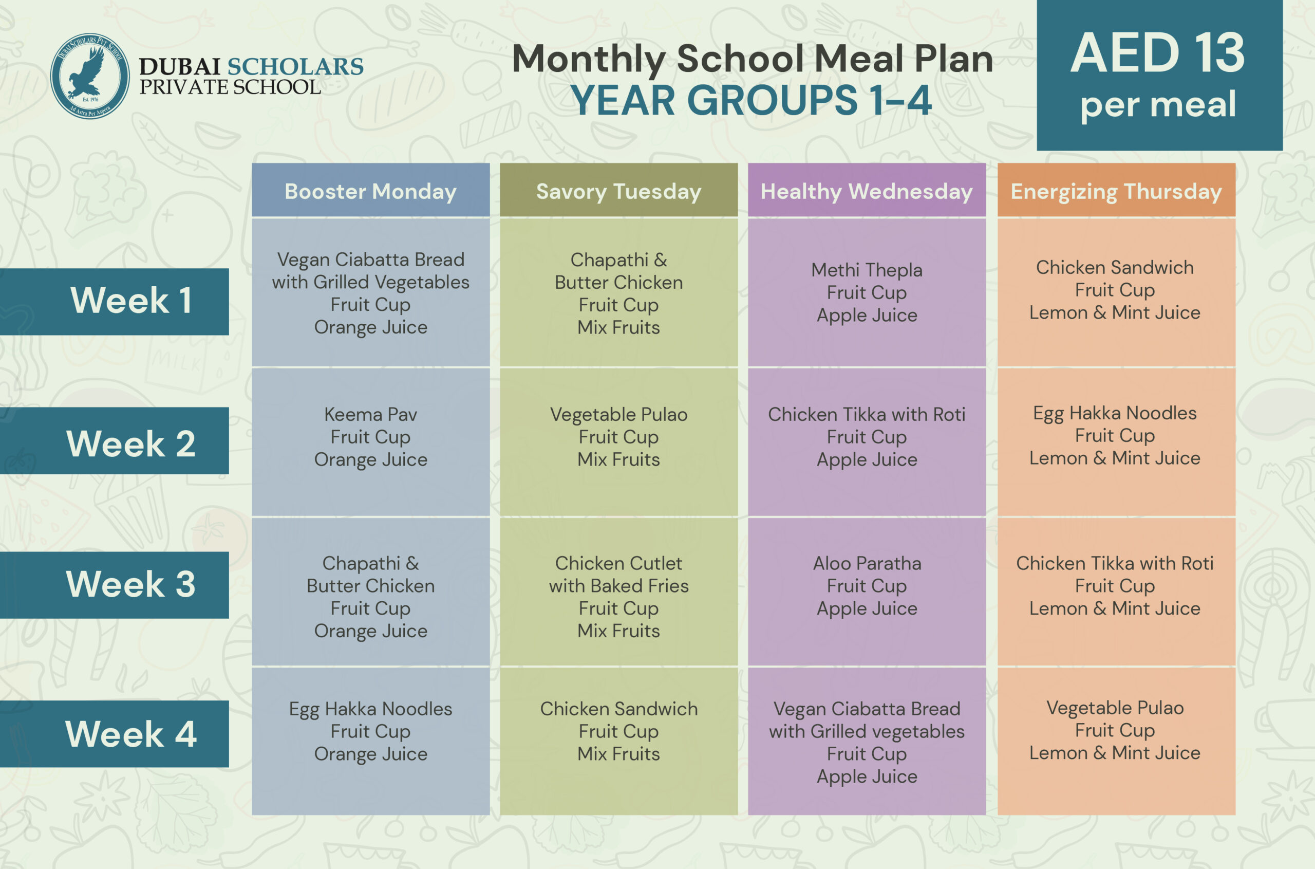 School Meal Plan Dubai Scholars Private School